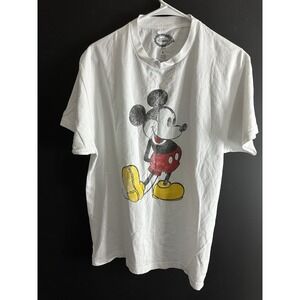 Disney White Distressed‎ Burnout Style Mickey Mouse Tee Tshirt Size Large L